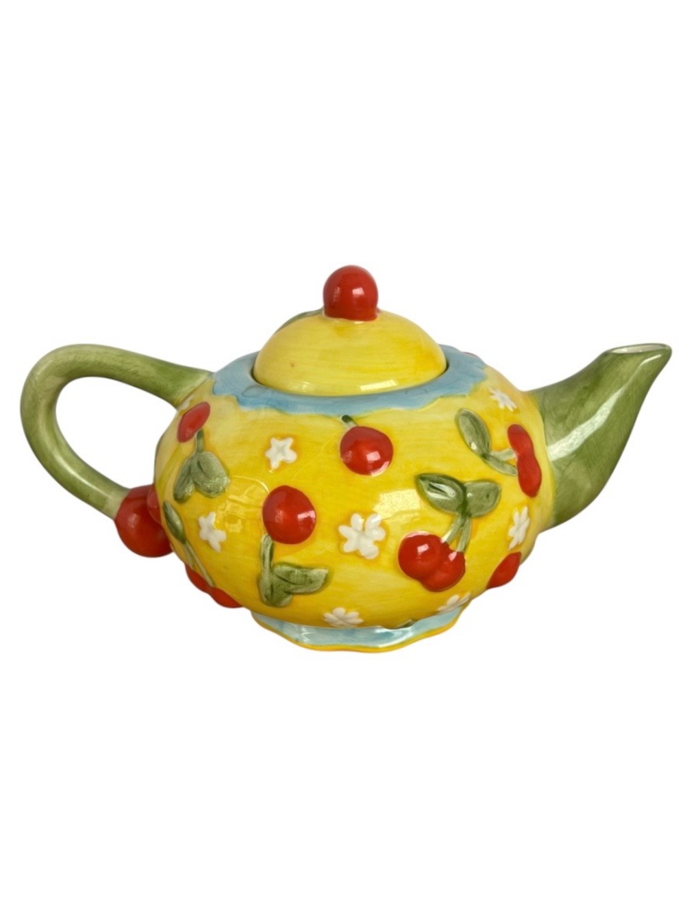 Oneida  Small Ceramic Teapot Cherries Jubilee Bouquet Vibrant Design Vintage